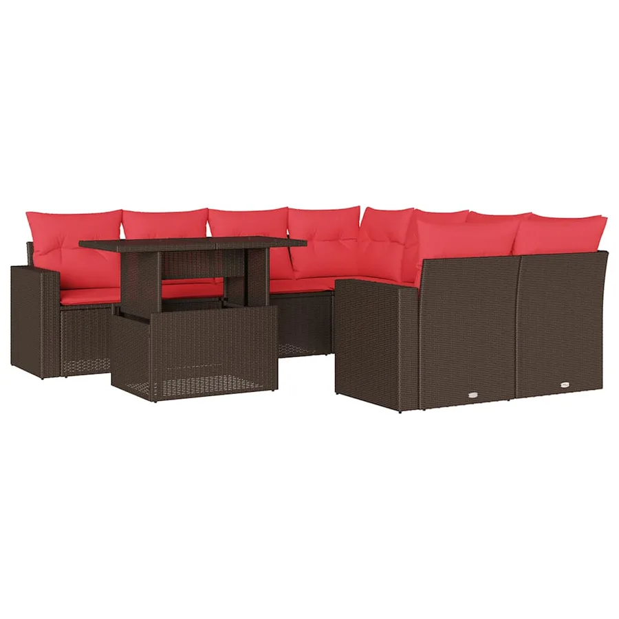 Ensemble de canapé de jardin 9 pcs avec coussins marron résine tressée - 2