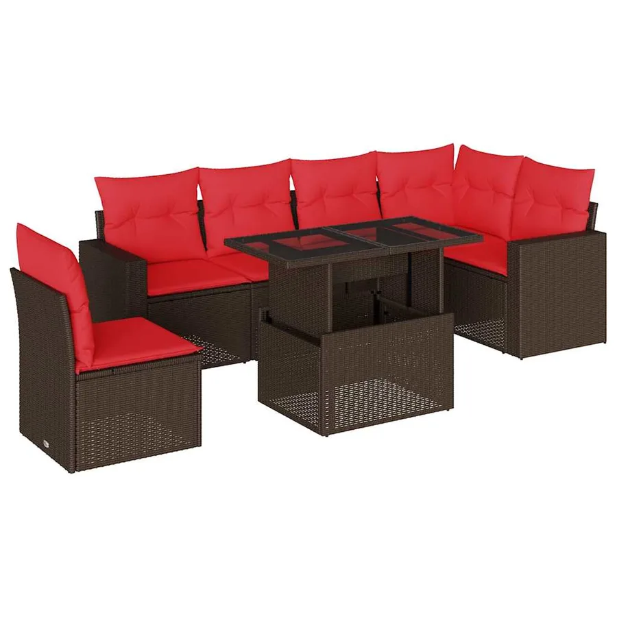 Ensemble de canapé de jardin 7 pcs avec coussins marron résine tressée - 2