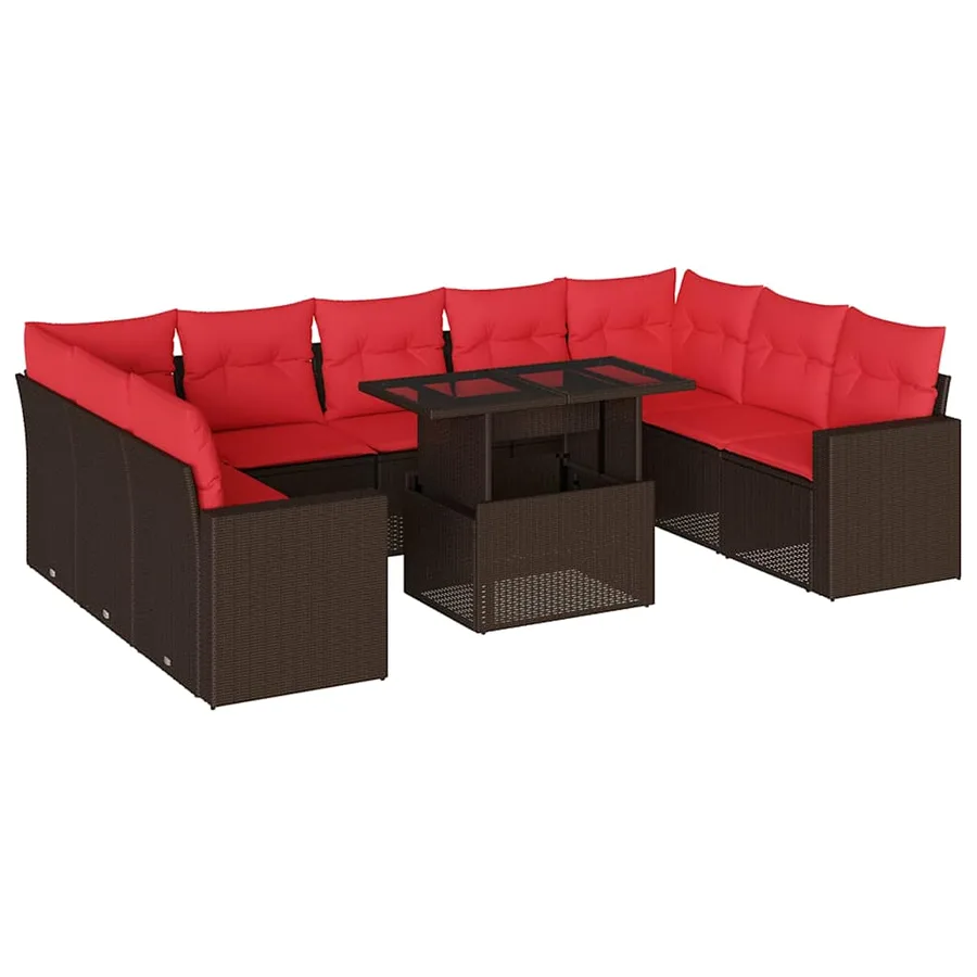 Ensemble de canapé de jardin 10 pcs avec coussins marron résine tressée - 2
