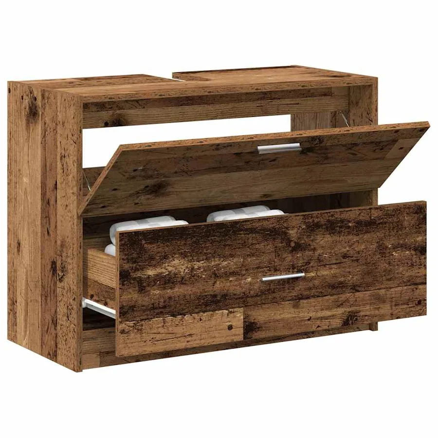 Cabinet de salle de bain avec porte Bois Ancien 78 x 37 x 59 cm - 3