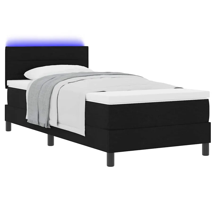 Lit à ressorts avec matelas avec LED Noir 90 x 190 cm tissu - 3