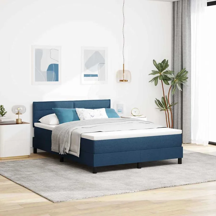 Lit à ressorts avec coussin Bleu 160 x 200 cm tissu