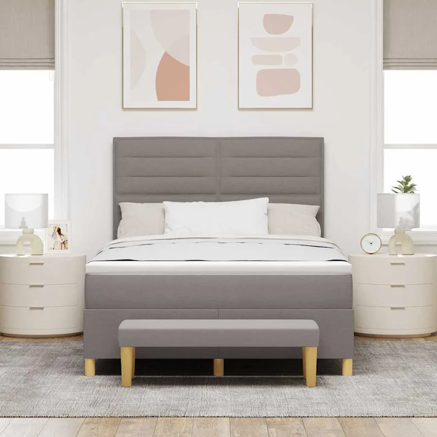 Lit à ressorts avec tête de lit Taupe 190 x 140 cm tissu - 3