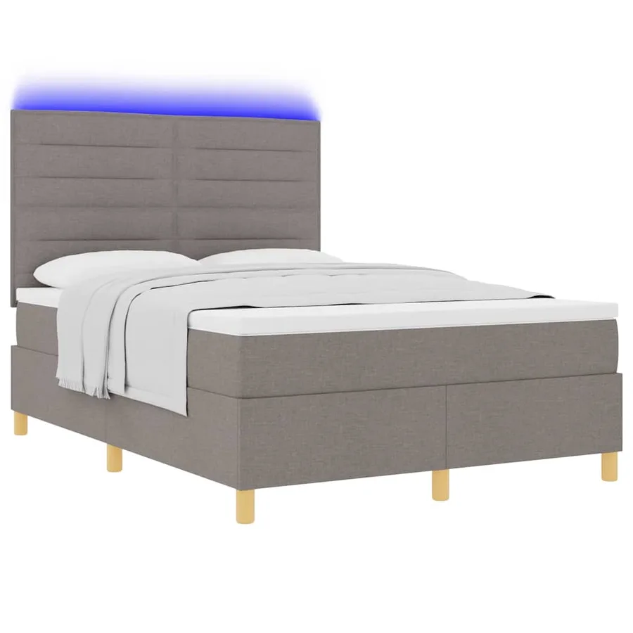 Lit à ressort LED avec matelas Taupe 140 x 200 cm tissu - 3