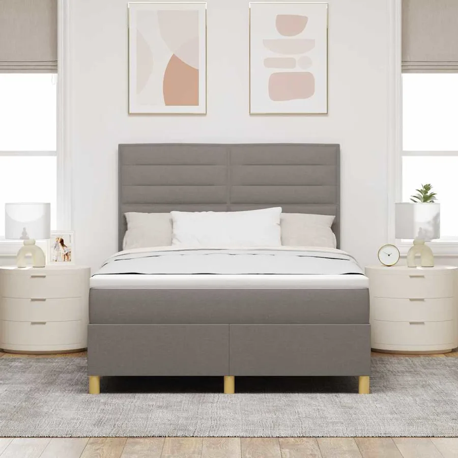 Lit à ressort LED avec matelas Taupe 140 x 200 cm tissu - 4