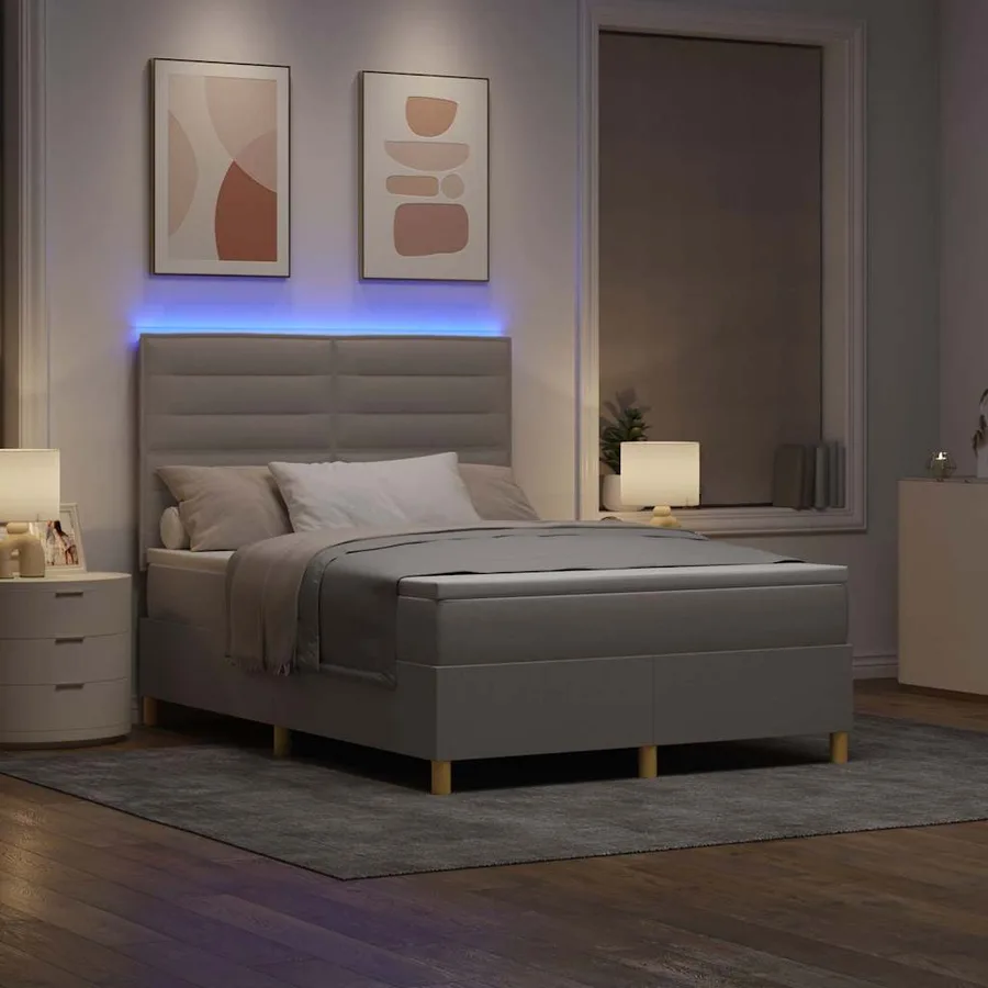 Lit à ressort LED avec matelas Taupe 140 x 200 cm tissu - 5