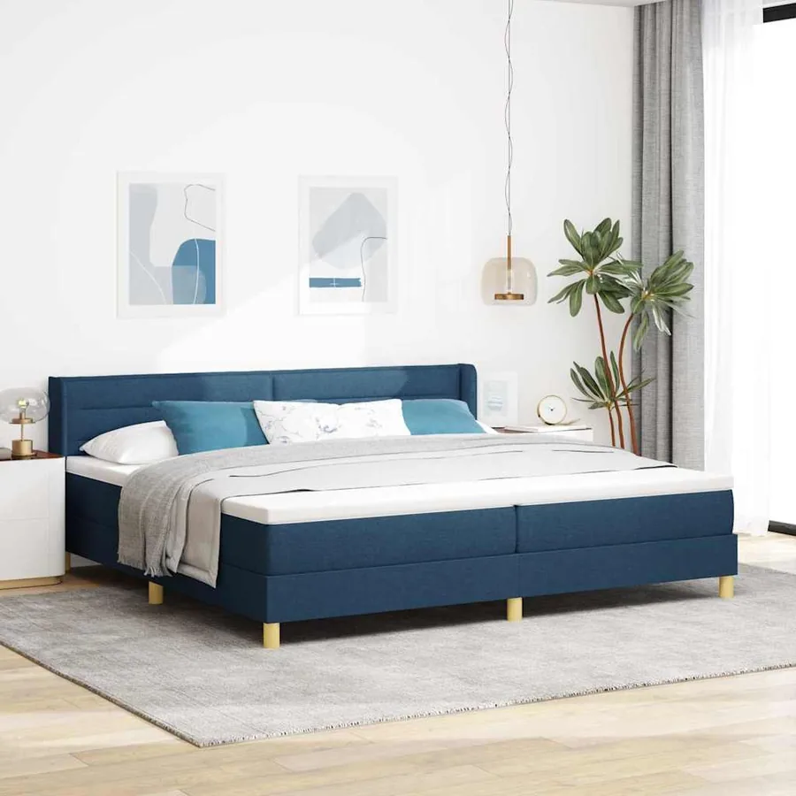 Lit à ressorts avec matelas Bleu 200 x 200 cm tissu