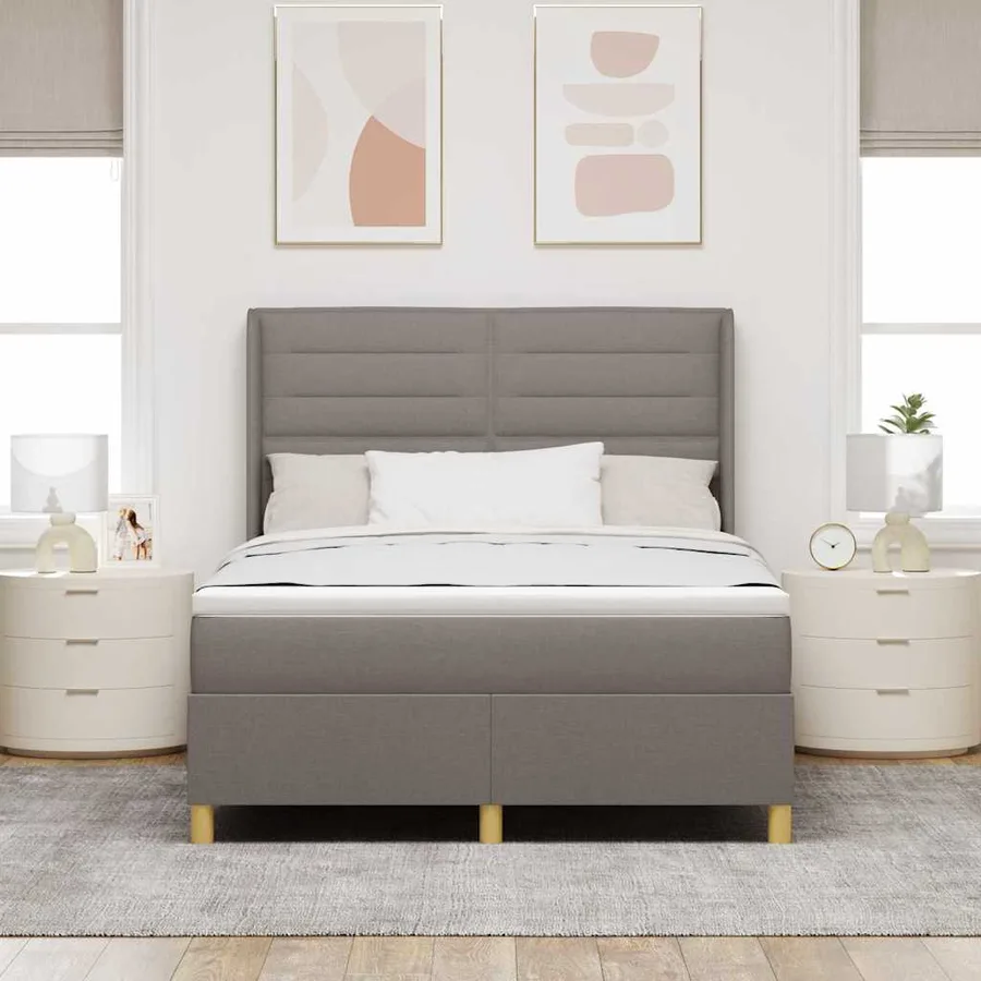 Lit à ressorts avec matelas Taupe 140 x 190 cm tissu - 3