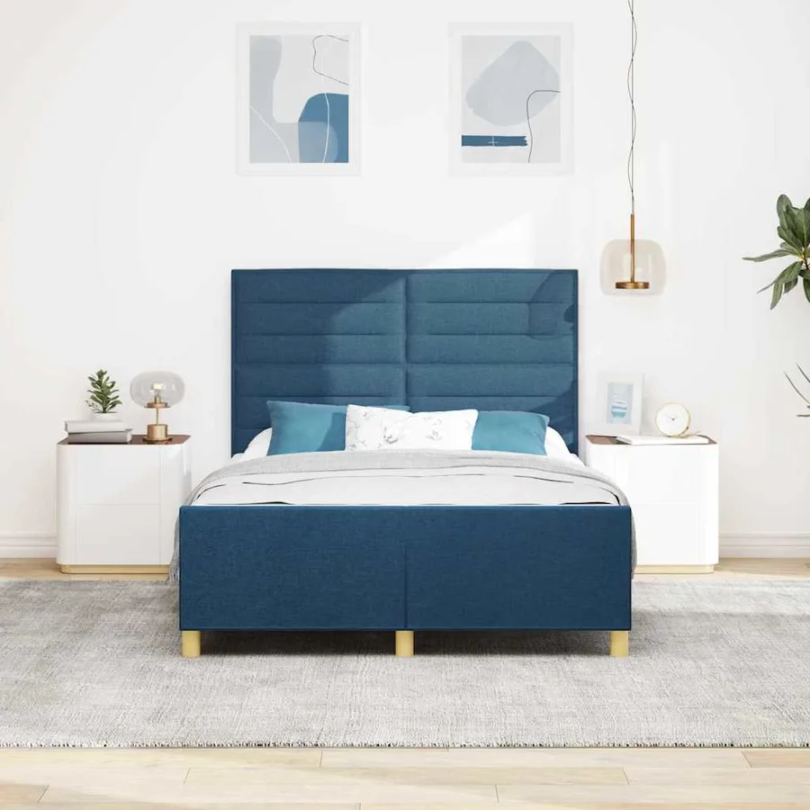 Cadre de lit avec tête de lit Bleu 160 x 200 cm tissu - 3