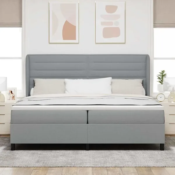 Lit à ressorts avec matelas Gris clair 200 x 200 cm tissu