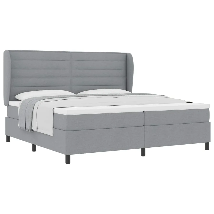 Lit à ressorts avec matelas Gris clair 200 x 200 cm tissu - 2
