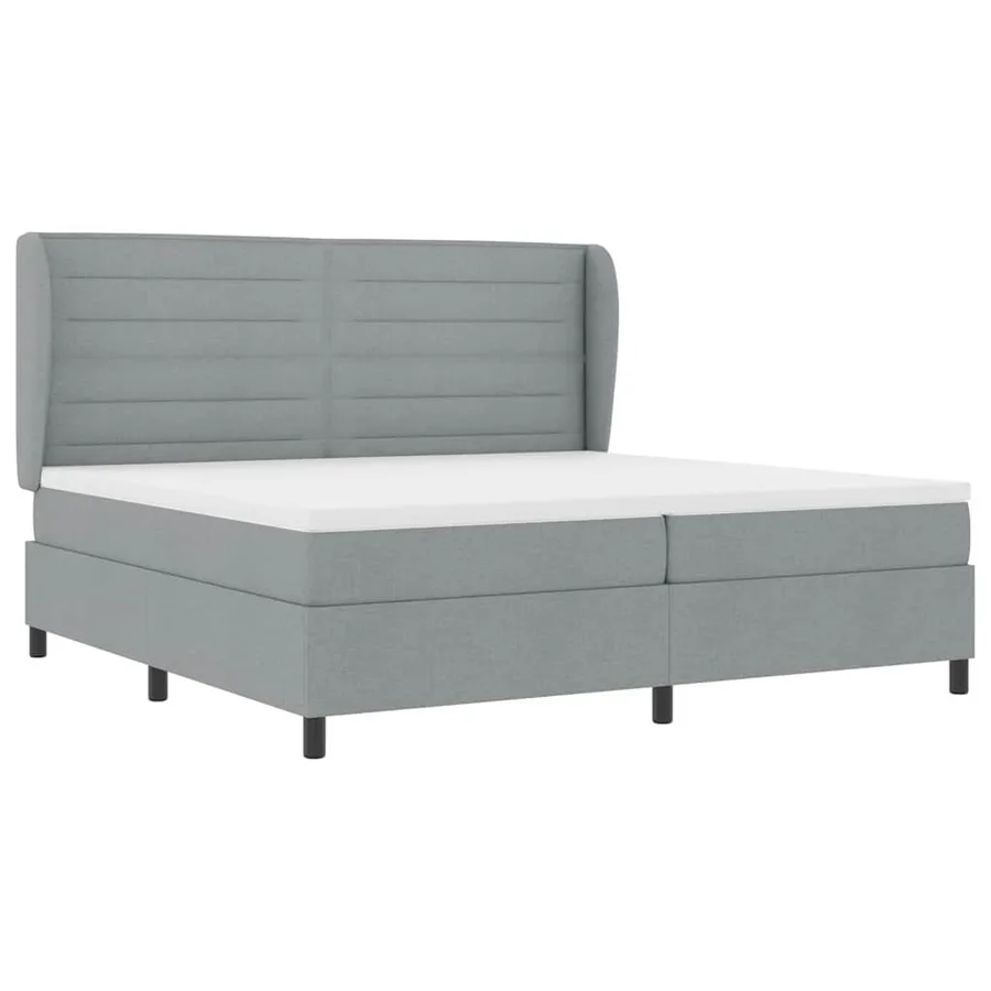 Lit à ressorts avec matelas Gris clair 200 x 200 cm tissu - 4