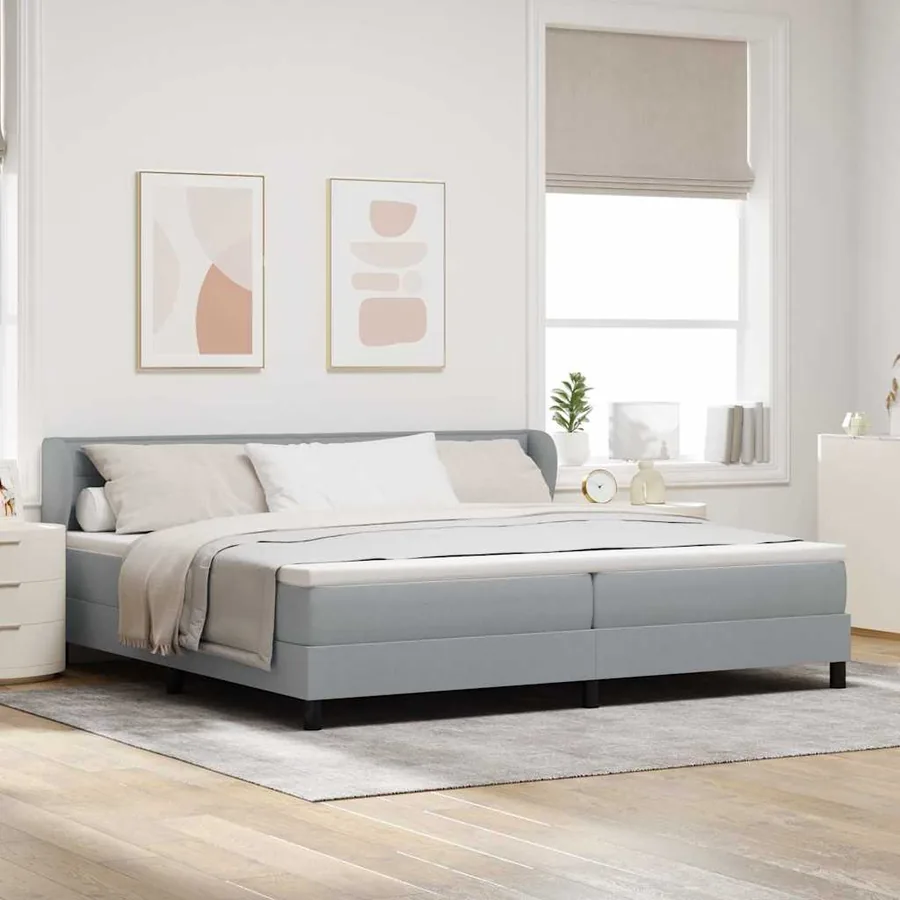 Lit à ressorts avec matelas Gris clair 200 x 200 cm tissu