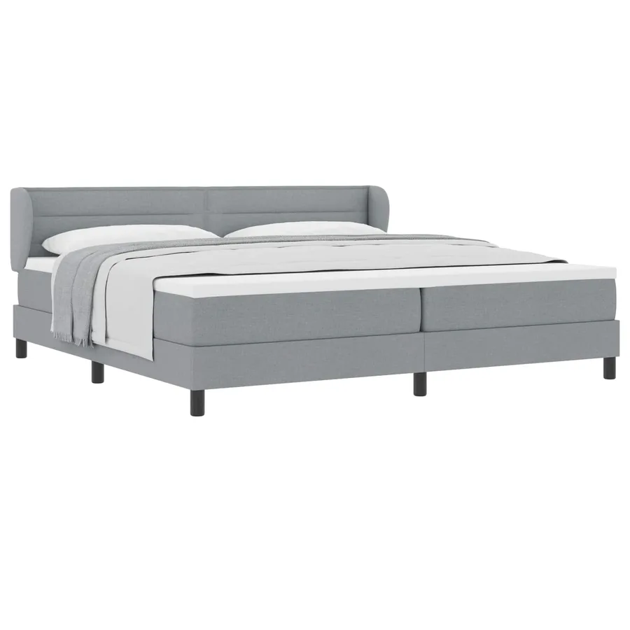 Lit à ressorts avec matelas Gris clair 200 x 200 cm tissu - 2