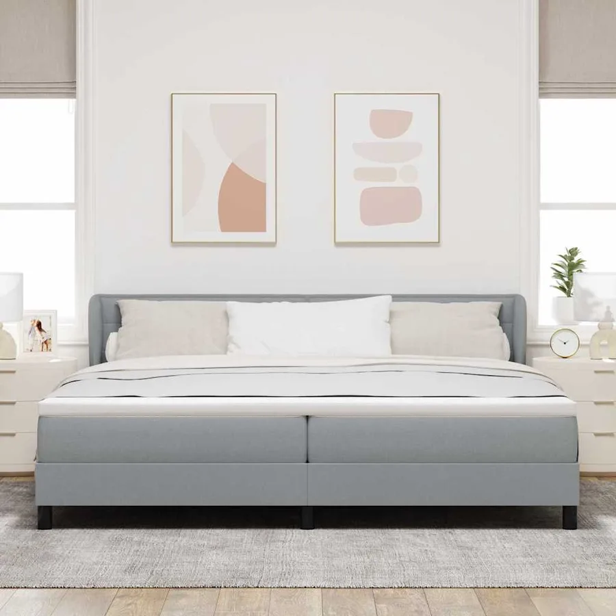 Lit à ressorts avec matelas Gris clair 200 x 200 cm tissu - 3