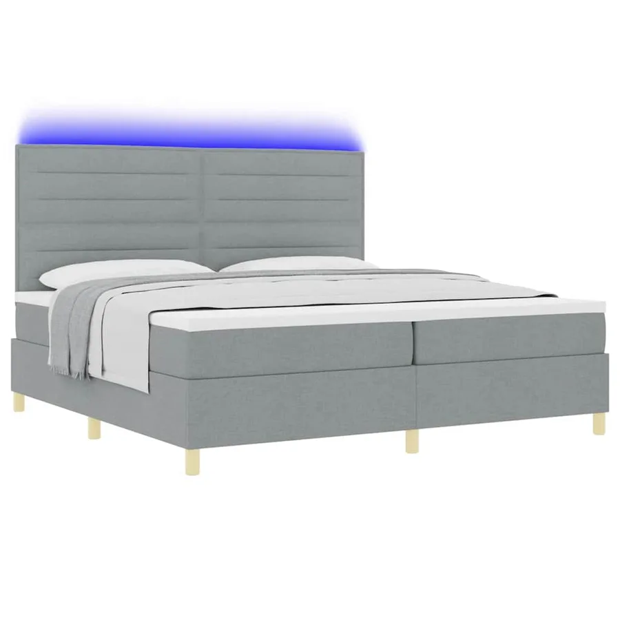 Lit à ressort LED avec matelas Gris clair 200 x 200 cm tissu - 3