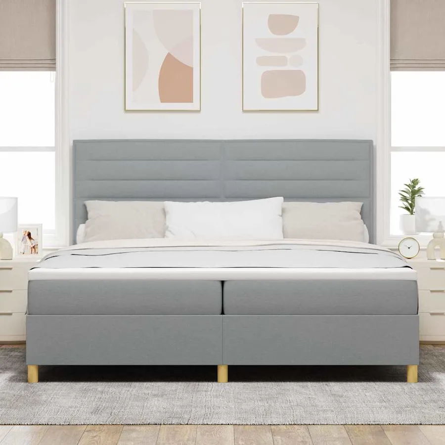 Lit à ressort LED avec matelas Gris clair 200 x 200 cm tissu - 4
