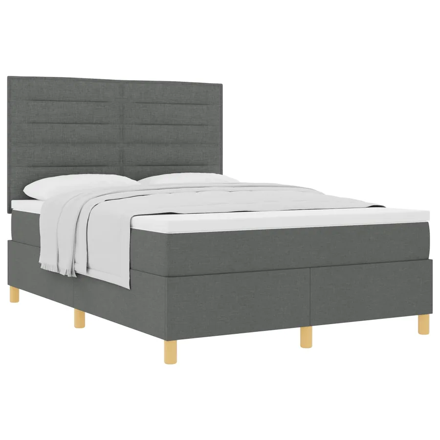 Lit à ressorts avec matelas Gris foncé 140 x 190 cm tissu - 2