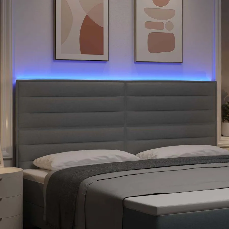 Tête de lit LED avec bandes LED Gris clair 200 cm tissu - 4