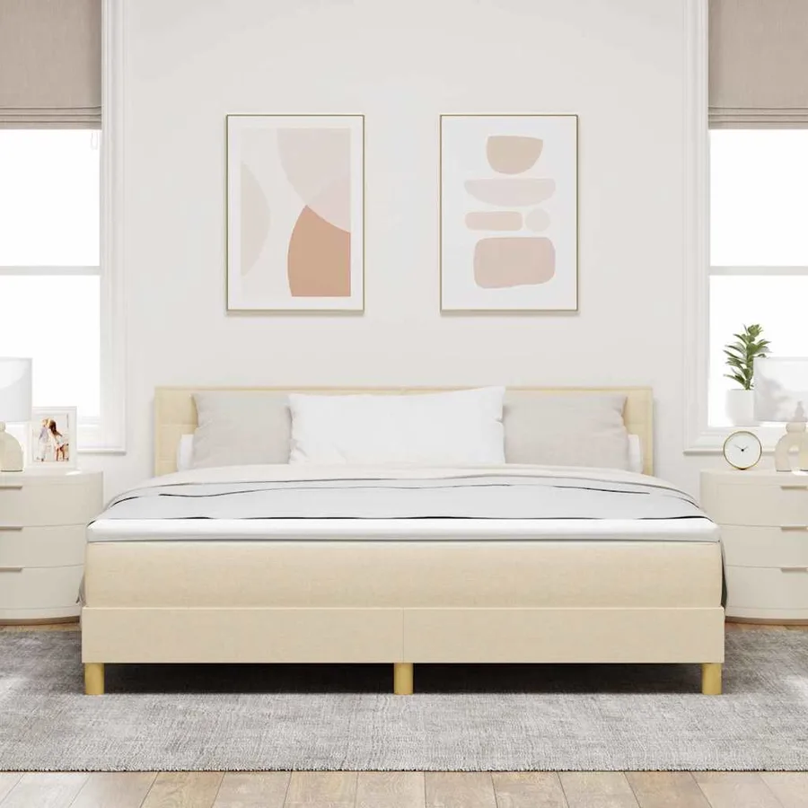 Lit à ressort LED avec bandes LED Crème 180 x 200 cm tissu - 4