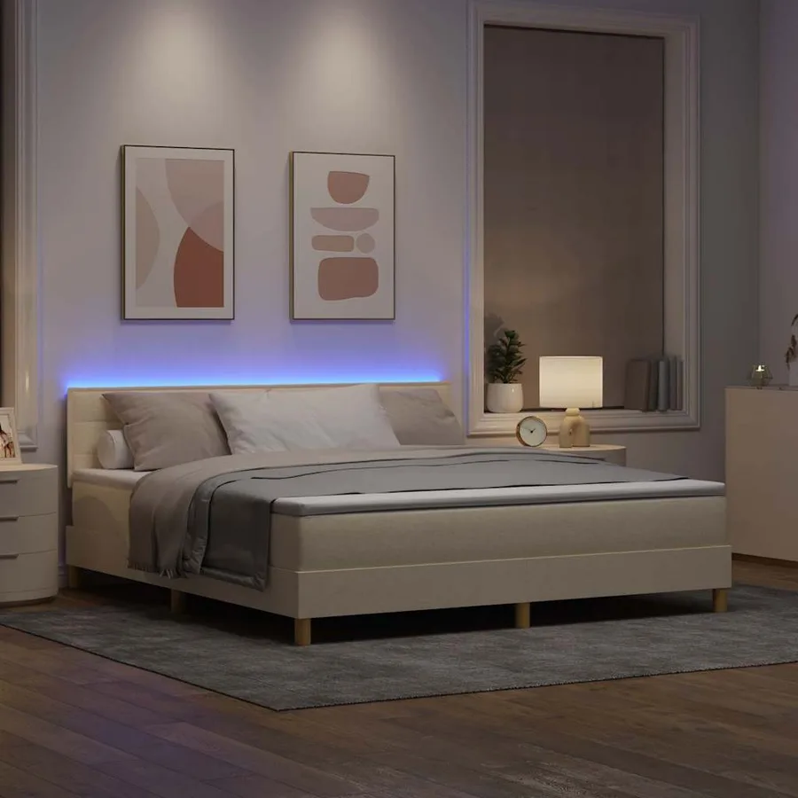 Lit à ressort LED avec bandes LED Crème 180 x 200 cm tissu - 5