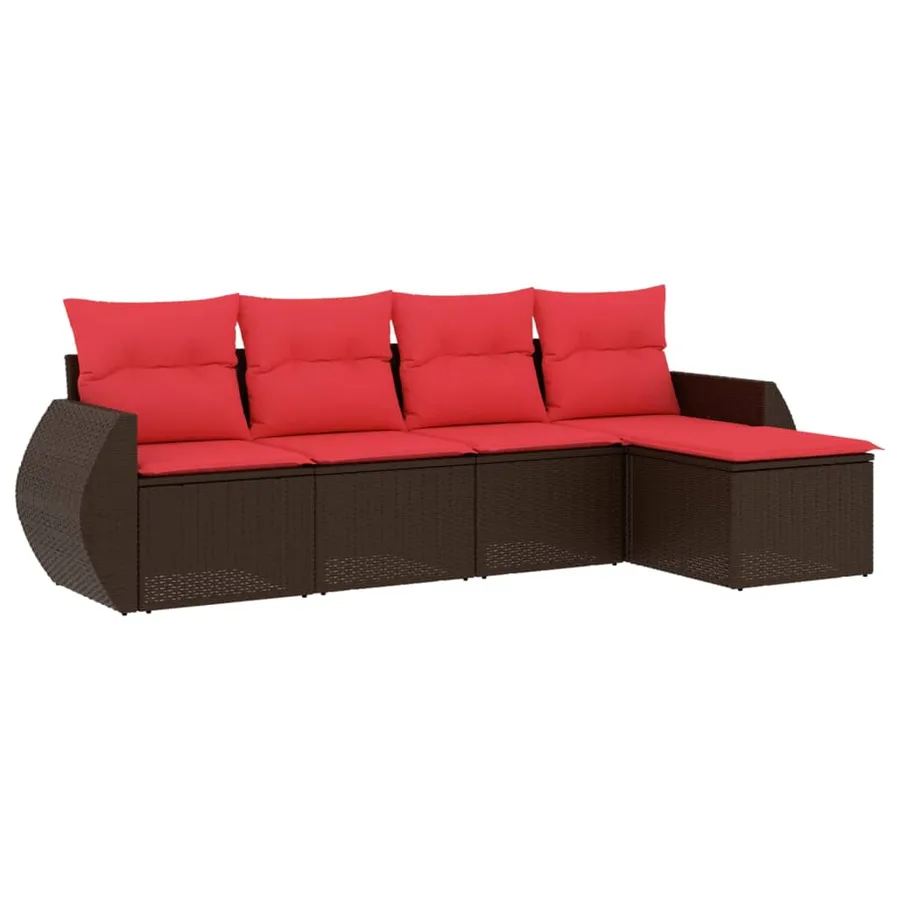 Ensemble de canapé de jardin 5 pcs avec coussins marron résine tressée - 2