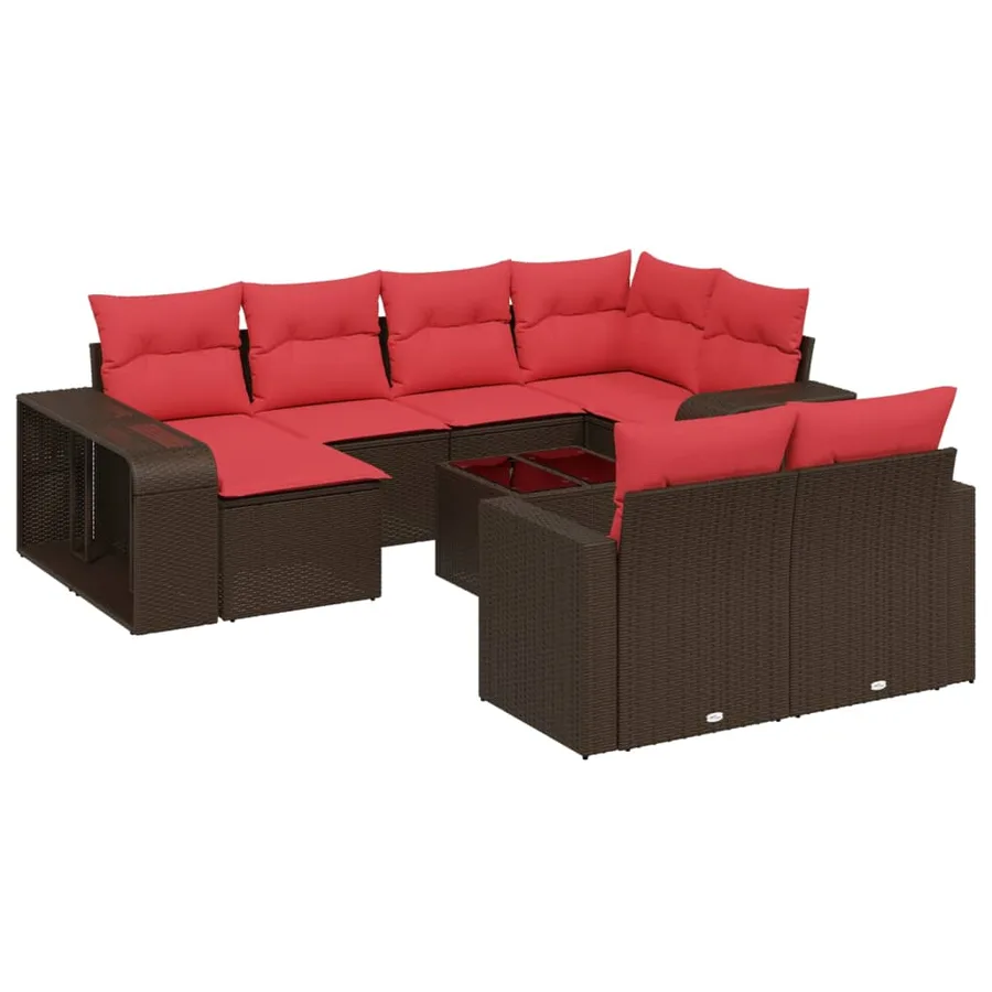 Ensemble de canapé de jardin 11 pcs avec coussins marron résine tressée - 2