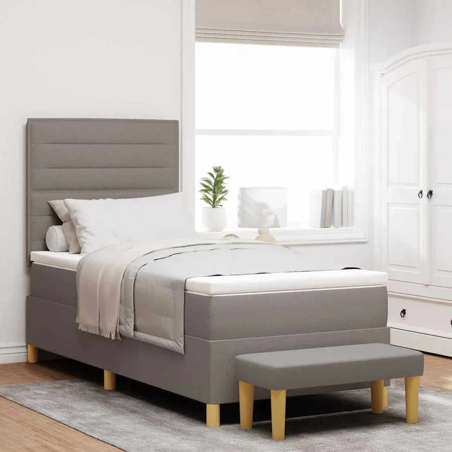 Lit à ressorts avec tête de lit Taupe 200 x 90 cm tissu