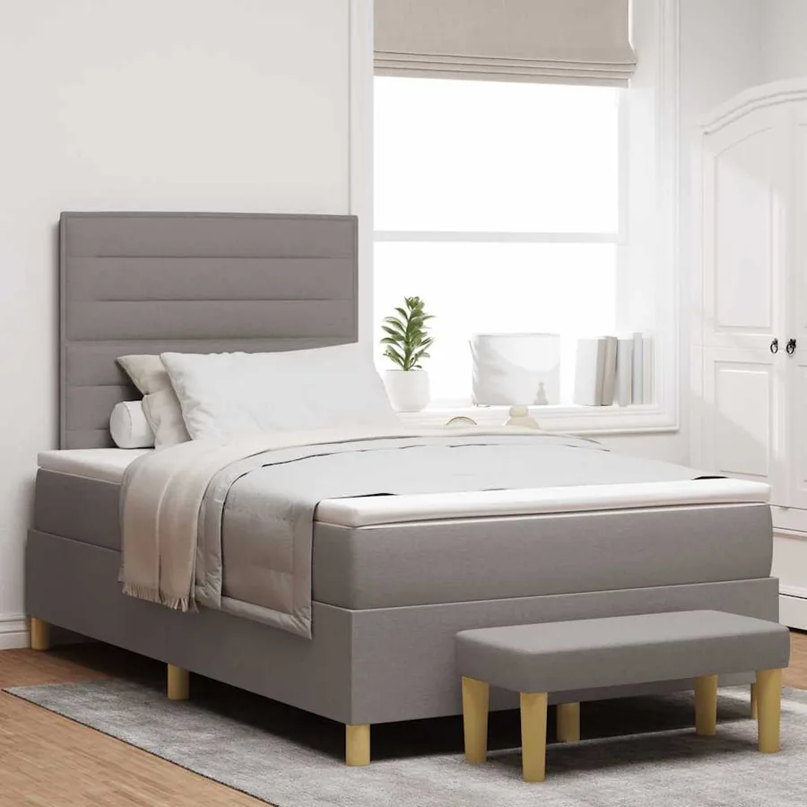 Lit à ressorts avec tête de lit Taupe 200 x 120 cm tissu