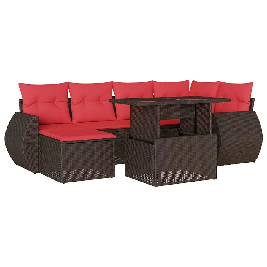 Ensemble de canapé de jardin 7 pcs avec coussins marron résine tressée - 2