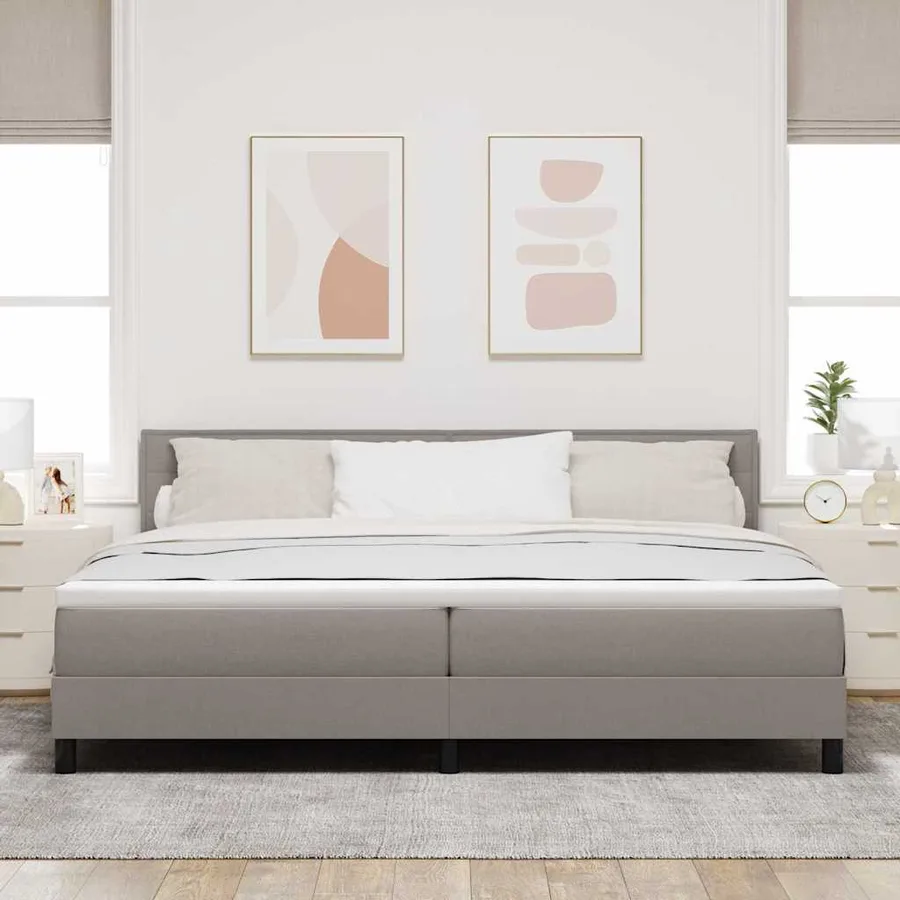 Lit à ressorts avec coussin Taupe 200 x 200 cm tissu - 3
