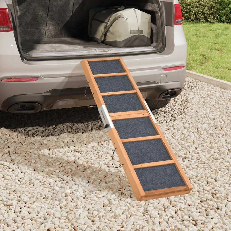 Rampe pour chiens gris 120x30 cm bois de sapin solide - 3