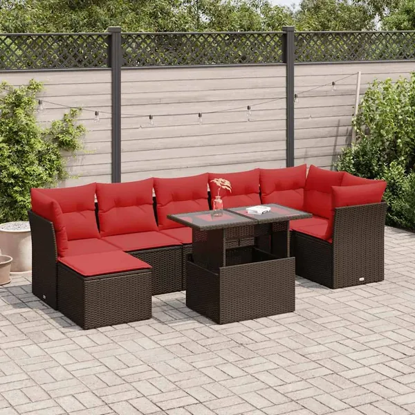 Salon de jardin avec coussins 8pcs marron résine tressée acacia