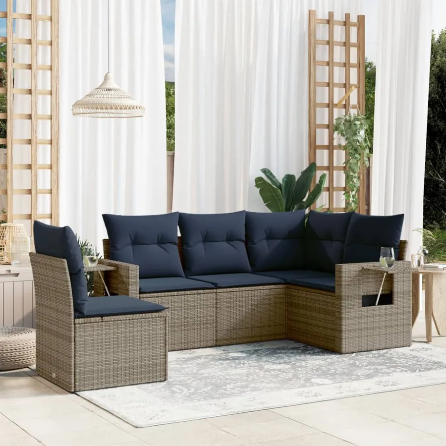 Ensemble de canapé de jardin 5 pcs avec coussins gris résine tressée