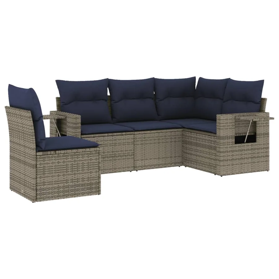 Ensemble de canapé de jardin 5 pcs avec coussins gris résine tressée - 2