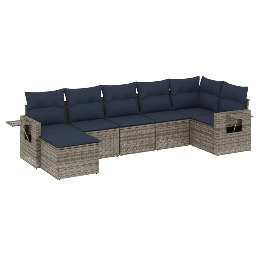 Ensemble de canapé de jardin 7 pcs avec coussins gris résine tressée - 2