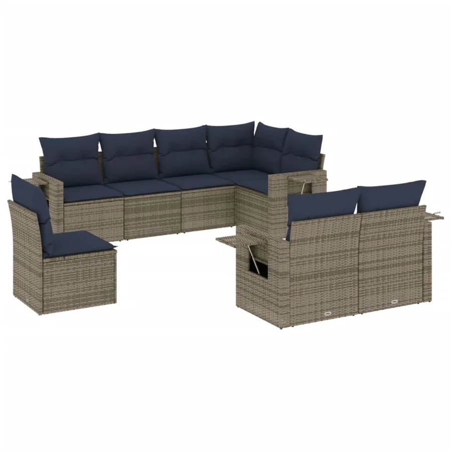 Ensemble de canapé de jardin 8 pcs avec coussins gris résine tressée - 2