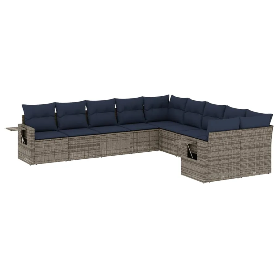 Ensemble de canapé de jardin 10 pcs avec coussins gris résine tressée - 2