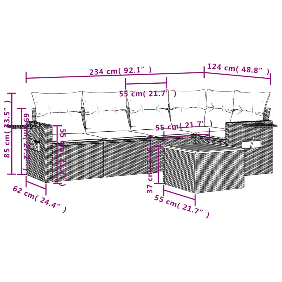 Ensemble de canapé de jardin 6 pcs avec coussins gris résine tressée - 9