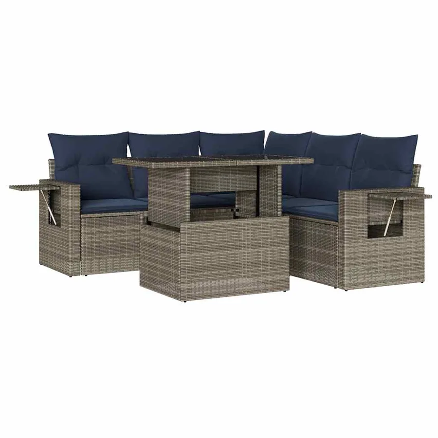 Ensemble de canapé de jardin 6 pcs avec coussins gris résine tressée - 2