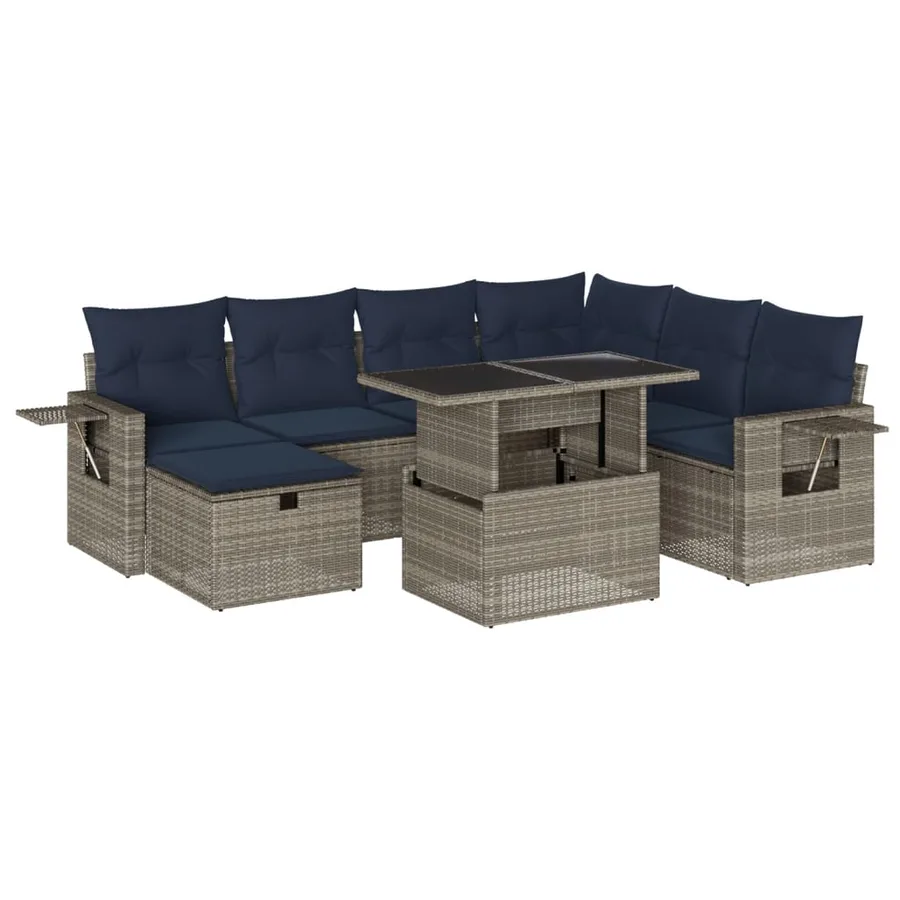 Ensemble de canapé de jardin 8 pcs avec coussins gris résine tressée - 2