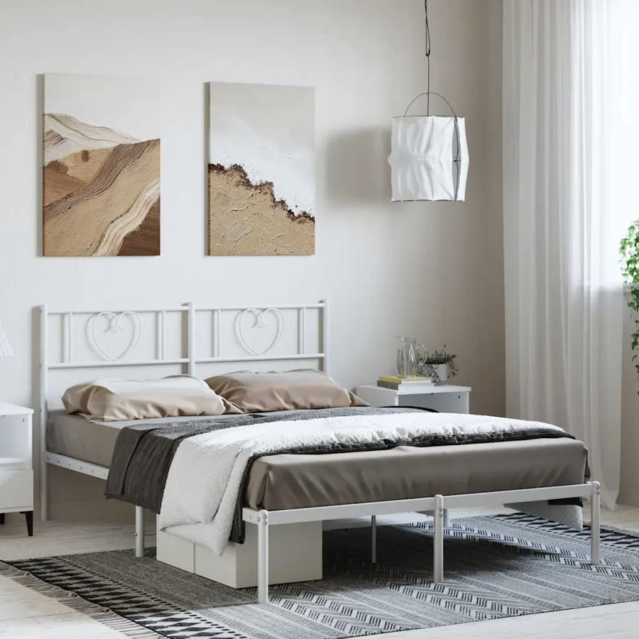 Cadre de lit métal sans matelas et tête de lit blanc 150x200 cm