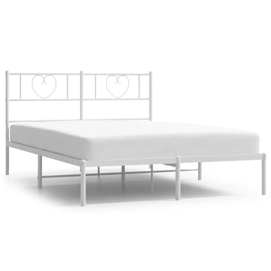 Cadre de lit métal sans matelas et tête de lit blanc 150x200 cm - 2