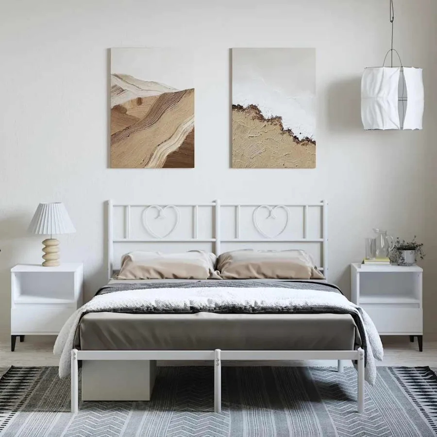 Cadre de lit métal sans matelas et tête de lit blanc 150x200 cm - 4