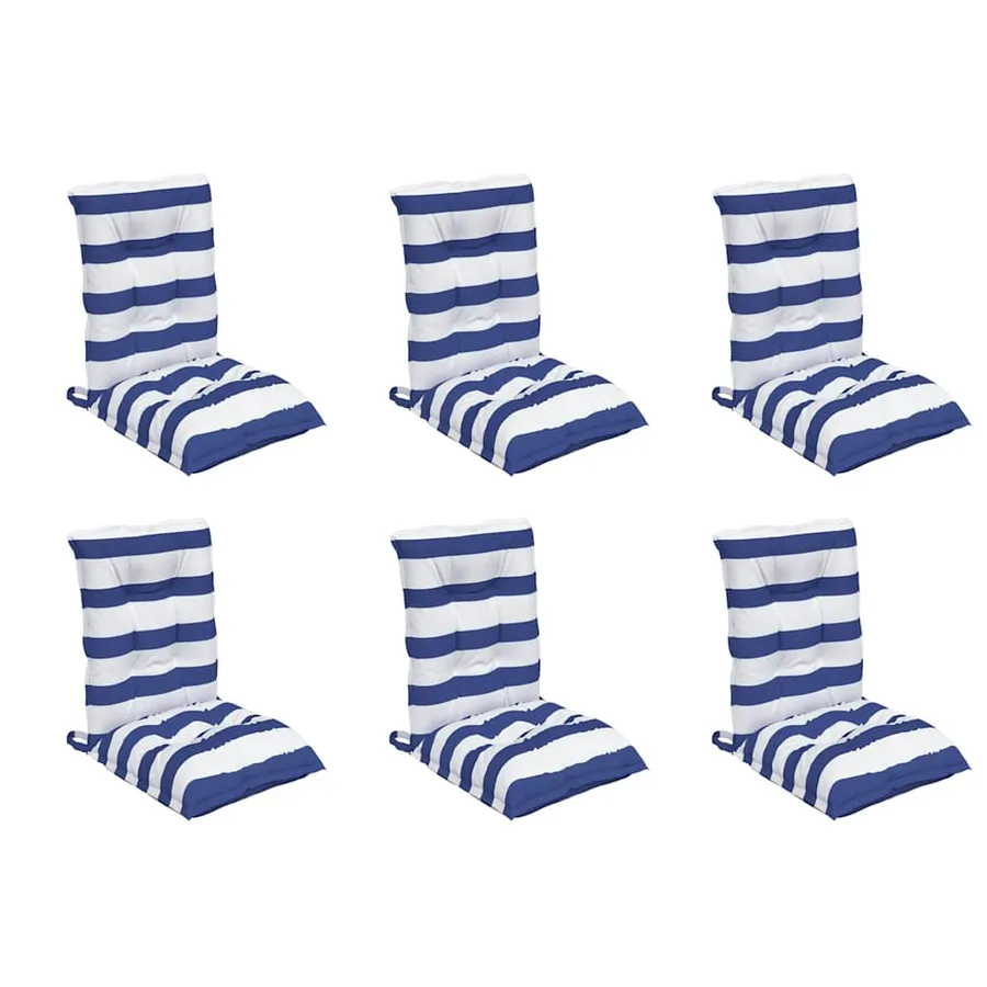 Coussins de chaise à dossier bas lot de 6 rayures bleu/blanc - 3