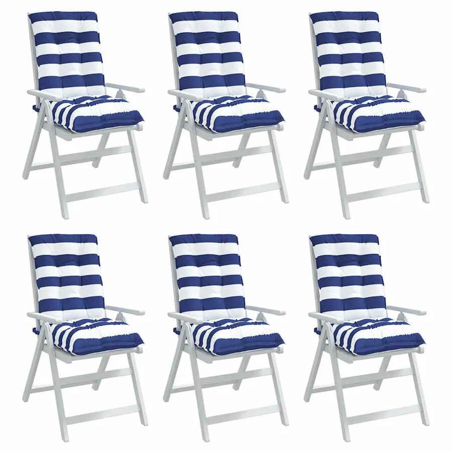Coussins de chaise à dossier bas lot de 6 rayures bleu/blanc - 4