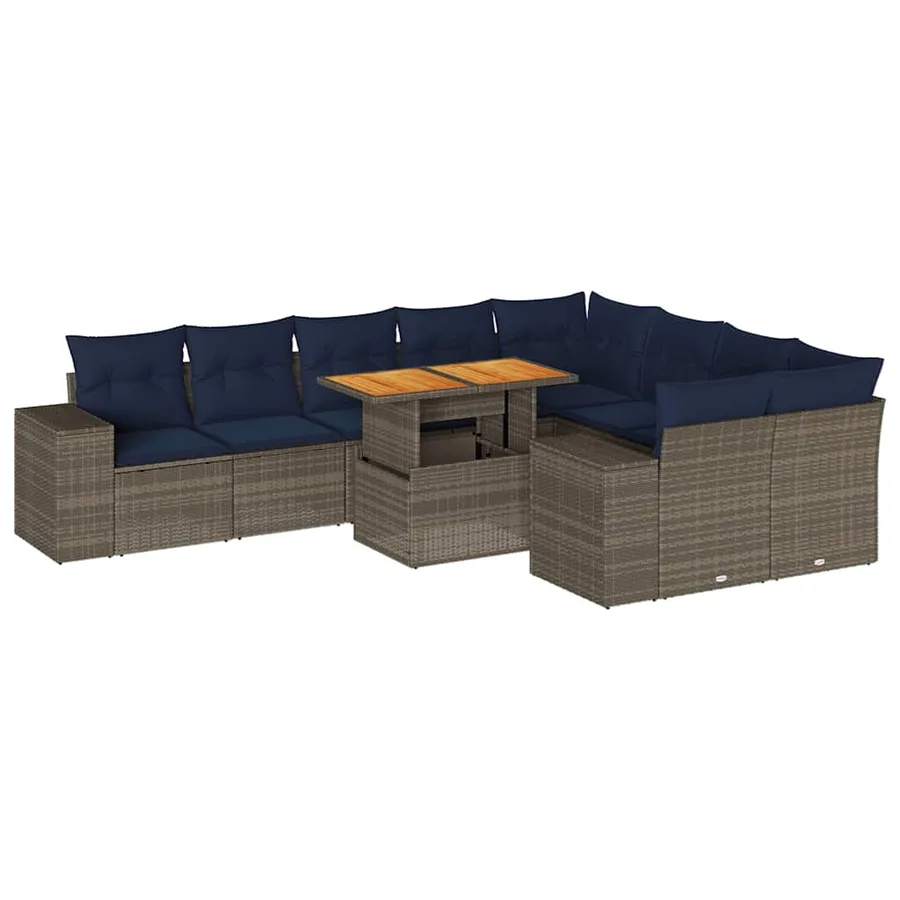 Salon de jardin avec coussins 10 pcs gris résine tressée - 2