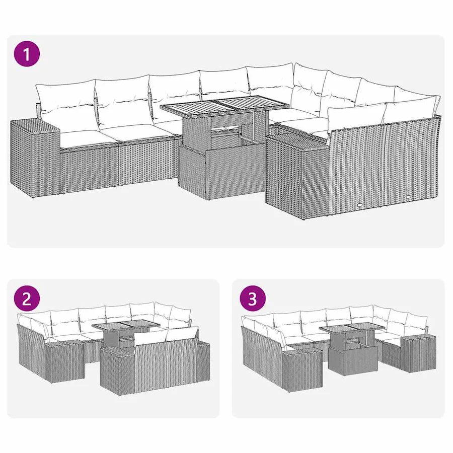Salon de jardin avec coussins 10 pcs gris résine tressée - 7