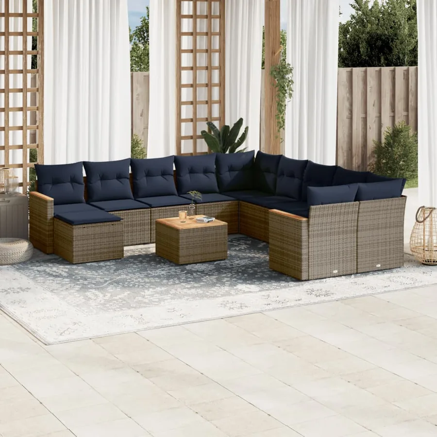 Ensemble de canapé de jardin 12 pcs avec coussins gris résine tressée