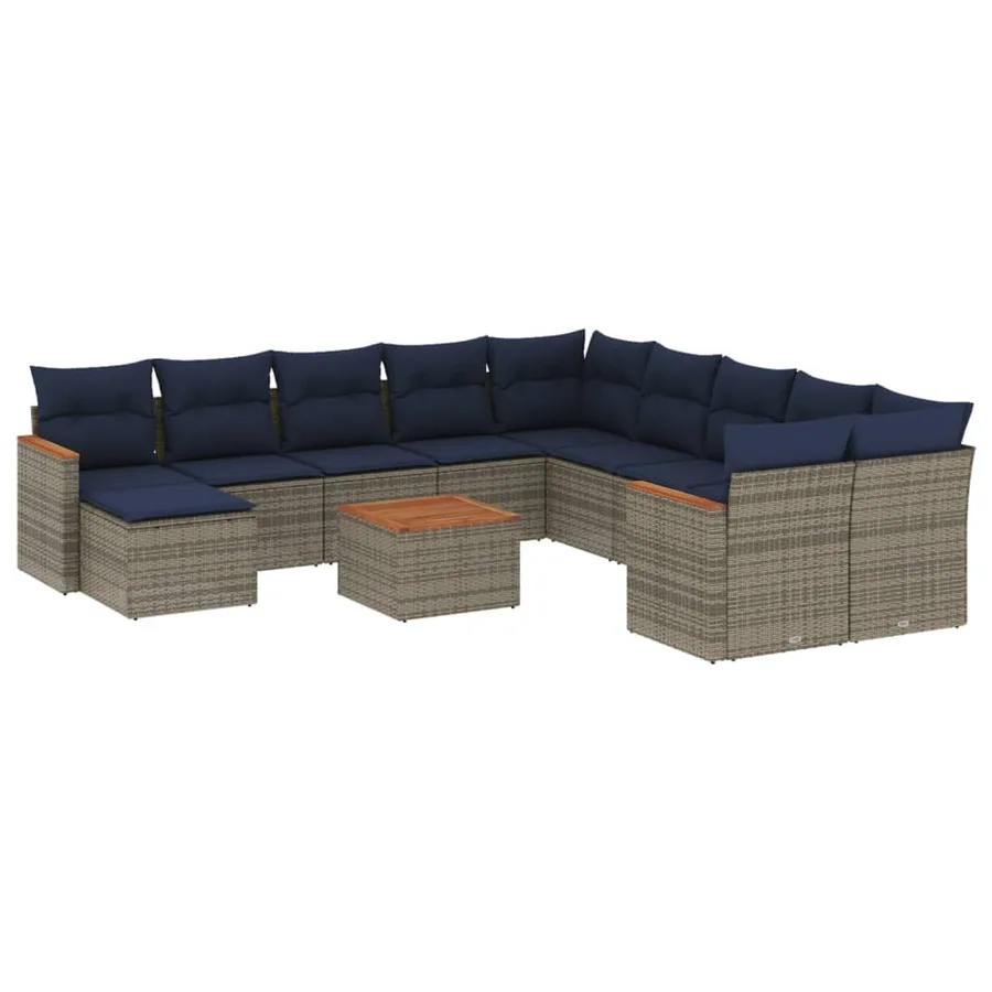 Ensemble de canapé de jardin 12 pcs avec coussins gris résine tressée - 2
